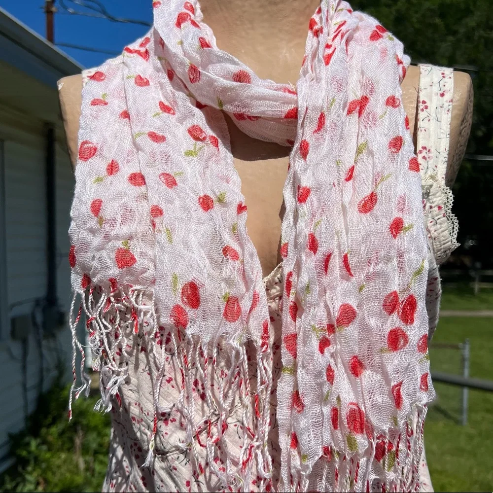 - Cherry Blossom Print Fringed Decorative Scarf! NEW!!